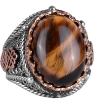 El Yapımı Kaplan Gözlü Doğal Taş Yüzük, 925K Katı Gümüş Erkek Yüzüğü, Cesur Tasarım