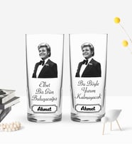 BK Gift Kişiye Özel Renkli Baskılı Zeki Müren Tasarımlı İkili Rakı Bardağı Seti-1 (Beyaz)