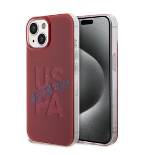 Apple iPhone 15 Uyumlu Kılıf U.S. Polo Assn. Orjinal Lisanslı Simli Parlak Alfabe Tasarım Kapak (Kırmızı)