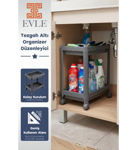 2 Katlı Tekerlekli Tezgah Altı Raf Düzenleyici Organizer, Banyo Lavabo Altı Düzenleyici