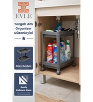 2 Katlı Tekerlekli Tezgah Altı Raf Düzenleyici Organizer, Banyo Lavabo Altı Düzenleyici