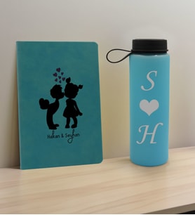 BK Gift Sevgiliye Özel İsimli Turkuaz Defter ve Cam Matara Hediye Seti-16, Sevgiliye Hediye, Sevgililer Günü, Yeni İş Hediyesi