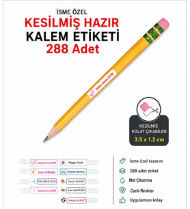 Okul Kalem Etiketi Kesilmiş Kalem Sticker Seti isme özel 288 Adet