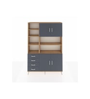 Arges Gardrop 9 Raflı 4 Çekmeceli 4 Kapaklı 132x30x195 Çam-Antrasit