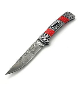 Columbia Damascus İşlemeli Çakı DB-3159-A DMS 22 CM Paslanmaz Cep Kamp Av Bıçağı Çakı (Çok Renkli)