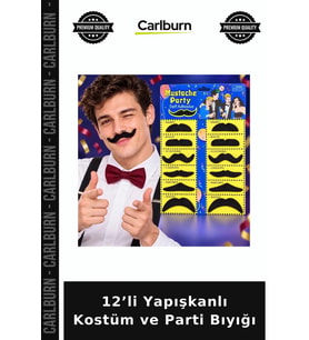 12’li Yapışkanlı Kostüm ve Parti Bıyığı Eğlence Ürünü Sahne Aksesuarı Komik Detay