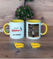 Kütüphaneci Kupa Bardak Sarı Fotoğraflı
