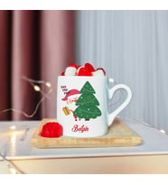 Mutlu Yıllar & Merry Christmas Yılbaşı Tasarımlı Ahşap Tabaklı Kişiye Özel Türk Kahvesi Fincanı