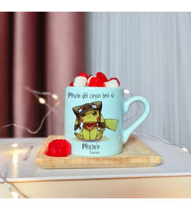 Pikachu Tasarımlı Kişiye Özel Yeşil Türk Kahvesi Fincanı