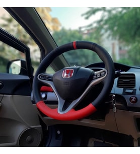 HONDA CIVIC FD 6 İÇİM KIRMIZI  - SİYAH KIRMIZI DERİ ARAÇ  DİREKSİYON KILIFI