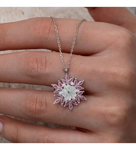 Pembe Lotus Çiçek 925 Ayar Gümüş Kolye