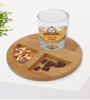 BK Gift Kişiye Özel İsimli Viski Bardağı ve Doğal Masif Ahşap Yuvarlak Sunum Tabağı Çerezlik Hediye Seti-11