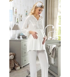 Ekru Hamile ( Lohusa ) Pijama Takımı