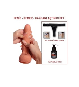 18 cm Belden Bağlamalı Çift Katmanlı Sünnetsiz Realistik Dildo Penis Set