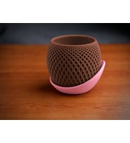 3D Baskı Küre Saksı - Kafes Dokulu İki Parçalı Dekoratif Saksı - Kahverengi-Pembe