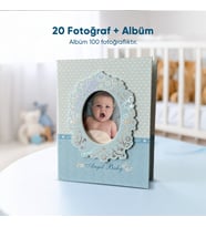 100 Fotoğraf Kapasiteli Bebek Albümü + 20 Fotoğraf Baskısı + Kapak Fotoğrafı 10x15cm (Mavi)