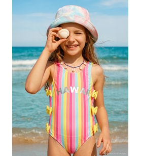 Civil Girls Renkli Çizgili 2-12 Yaş Mayo Set - Pembe