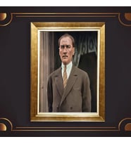 Özel Seri Paspartulu Çerçeveli Atatürk Tablo l348 (Gold)