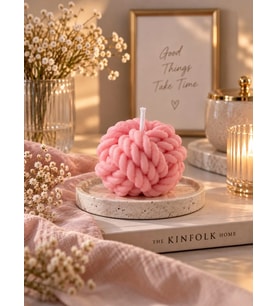 Mumelia Örgü Sıcaklığı - Doğal Soya Dekoratif Blok Mum - Küçük Boy - Pembe - 2'li