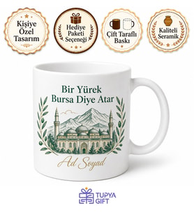 Bursa Memleket Temalı Kişiye Özel Baskılı Kupa Bardak Hediye