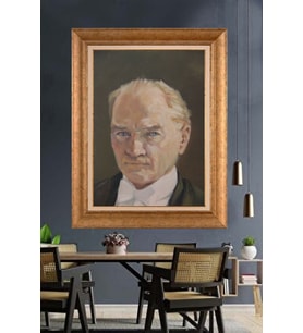 Altın Varaklı Çerçeveli Paspartulu Atatürk Tablo nh327 (Gold)