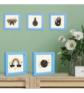 Yapışkanlı Sök Tak Mavi Pola Çerçeveler 12x12cm - 5'li Paket +resim baskısı