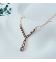 Elmas Montürlü Su Damlası Kolye (Rose - Gold)