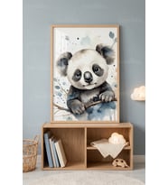 Sevimli Panda Hayvan İllüstrasyonu 1. Kalite Ahşap Çerçeveli Tablo