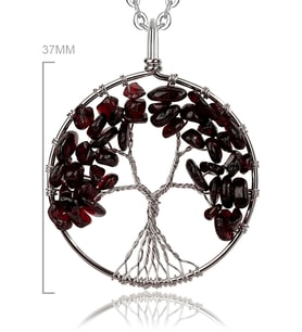Sertifikalı Doğal Lal - Garnet - Granat Taşı Hayat Ağacı Kolye (Çok Renkli)