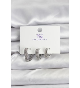 Gümüş Renk Pirinç Zirkon Taşlı Kalpli Kadın Küpe 5886 - HPSBYI9182-7184