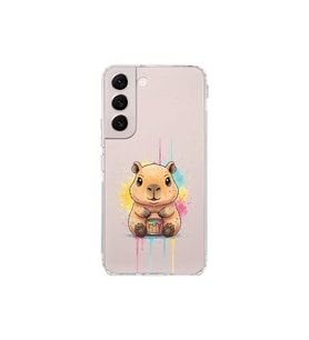 Samsung Galaxy S22 ile Uyumlu Splash Kapibara Tasarımlı Şeffaf Silikon Kılıf