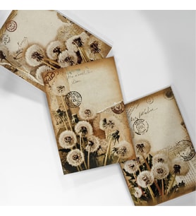 A6 (10,5x14,8 cm) Vintage Yazı Kolajlı Karahindiba Çiçekli Scrapbook ve Mektup Kağıdı Set