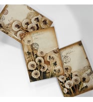 A6 (10,5x14,8 cm) Vintage Yazı Kolajlı Karahindiba Çiçekli Scrapbook ve Mektup Kağıdı Set