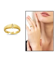 Beyaz Zirkon Taşlı Merdiven Tasarım Gold Renk Free Size 925 Ayar Gümüş Kadın Yüzük (Çok Renkli)
