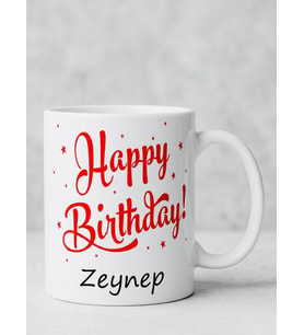 Kişiye Özel İsimli Happy Birthday Tasarımlı Porselen Kupa Bardak