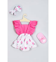 ADABEBEK Fırfırlı Ananas Desenli Babet Çorap Set (Pembe)