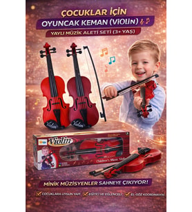 Keman Violin Yaylı Çocuk Müzik Aleti Gerçekçi Tasarım Eğitici Oyuncak
