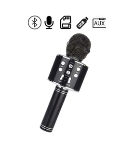 Karaoke Mikrofon Aux Usb Ve Sd Kart Girişli Bluetooth Mikrofon Siyah