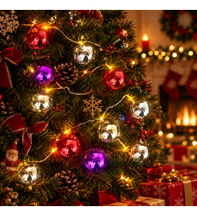 2 Metre 10 Led Pilli 2 Kademeli Parlak Top Led Yılbaşı Ağacı Süsü