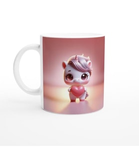 Kalp Tutan Sevimli Unicorn Temalı Baskılı Kupa Bardak