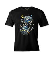 Uzay - Astronot Gezegen Kum Saati Siyah Erkek Tshirt