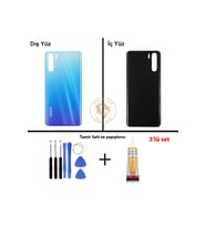 Oppo A91 Mavi Uyumlu Arka Kapak + Yapıştırıcı ve Vida Seti Arka Cam Batarya Pil Kapağı Lazer Kesim
