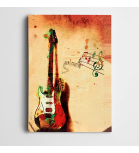 Gitar Ve Notalar Kanvas Tablo