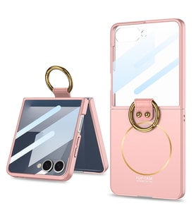 Lexroo Galaxy Z Flip 7 Kılıf M-safe Şarj Özellikli Kıpta Yüzüklü Flip Sert Kılıf - Pembe