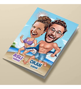Kişiye Özel Çılgın Tatil Aşıkları Karikatürlü Tebrik Kartı