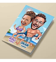 Kişiye Özel Çılgın Tatil Aşıkları Karikatürlü Tebrik Kartı