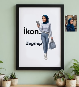 Kişiye Özel Karikatürlü İkon Siyah Çerçeve Doğum Günü Hediyesi