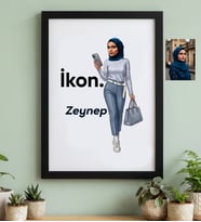 Kişiye Özel Karikatürlü İkon Siyah Çerçeve Doğum Günü Hediyesi
