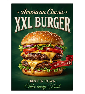 Amerikan Klasik Xxl Burger Posteri Dekoratif Kanvas - Mdf Ahşap Tablo