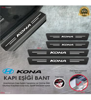Hyundai Kona Logolu Karbon Kapı Eşiği Koruyucu Suni Deri 4'lü Set